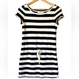 LOFT Drop Waist Drawstring French Terry Shift T-Shirt Dress Nautical Navy | XS